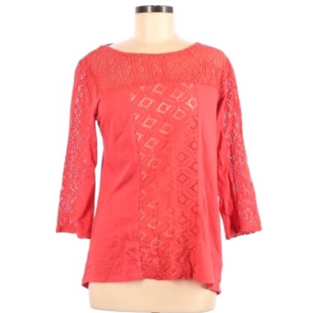 New Directions Coral Lace 3/4 Sleeve Knit Top